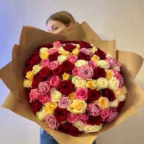 Монобукет из 101 розы - Розовый микс